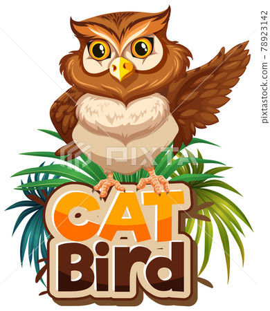Owl cartoon character with Cat Bird font banner isolated 78923142