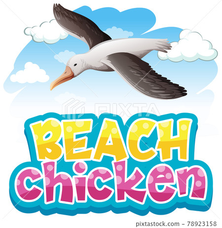 Seagull bird cartoon character with Beach Chicken font banner isolated Seagull bird cartoon character with Beach Chicken font banner isolated 78923158