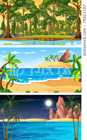 Set of different types of forest horizontal scenes Set of different types of forest horizontal scenes 78923187