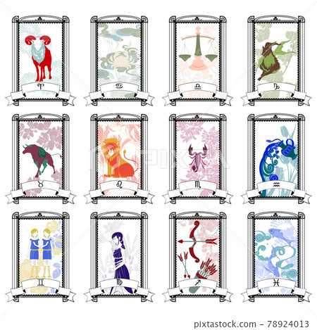 插圖集的花朵和十二星座 78924013