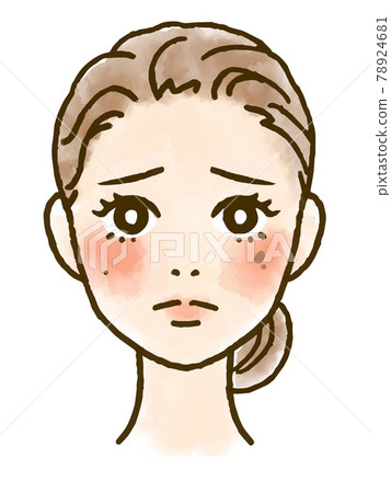 一個女人患有污漬和痣的面部插圖 78924681