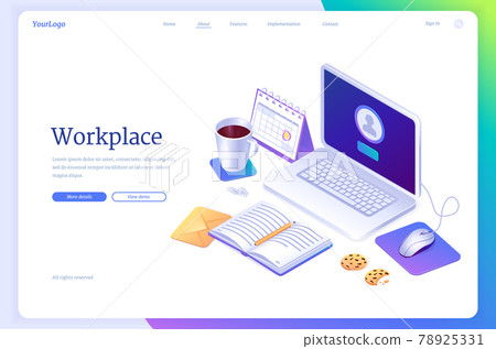 Workspace isometric landing page, Work from home Workspace isometric landing page, Work from home 78925331