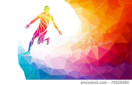 Marathon runner. Running silhouette in trendy abstract colorful polygon style with rainbow back Marathon runner. Running silhouette in trendy abstract colorful polygon style with rainbow back 78926990