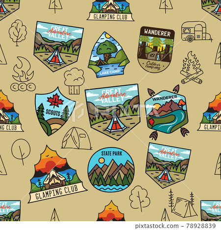 Outdoor activity and adventure vector design. Hiking seamless pattern 78928839