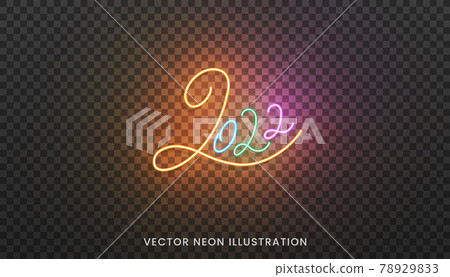 2022 neon script numbers. Bright colorful sign for New Year 2022 78929833
