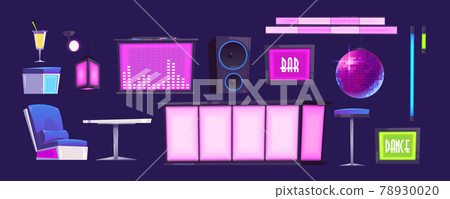 Bar or night club furniture and stuff isolated set Bar or night club furniture and stuff isolated set 78930020