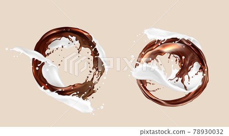 Coffee and milk splashes, chocolate and dairy mix 78930032