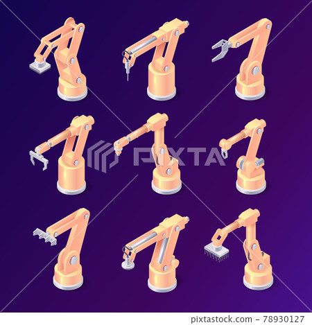 Isometric robot arms, factory robotic hands set 78930127