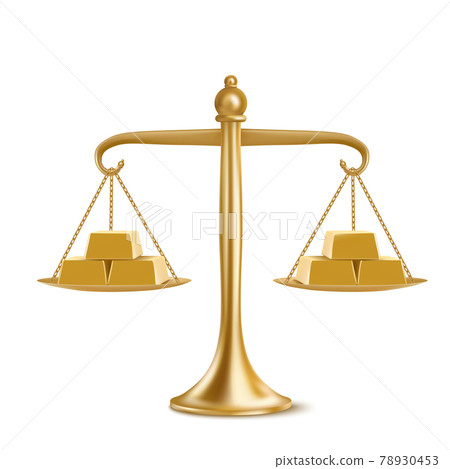 Golden bars on gold weight scales 78930453