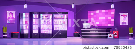 Cosmetics store interior, makeup or body care shop 78930486