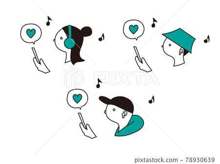 在智能手機上聽音樂的人的插圖集 在智能手機上聽音樂的人的插圖集 78930639
