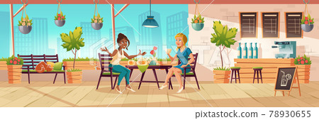 Girls seating on cafe terrace or balcony Girls seating on cafe terrace or balcony 78930655