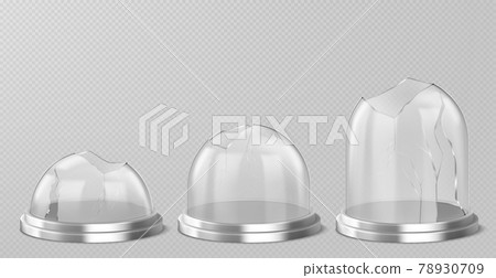 Vector broken glass domes on silver podium Vector broken glass domes on silver podium 78930709