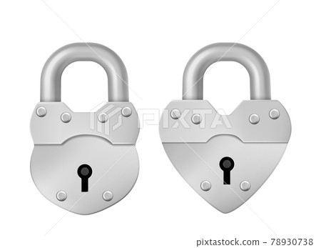 Metal closed padlock in heart shape 78930738