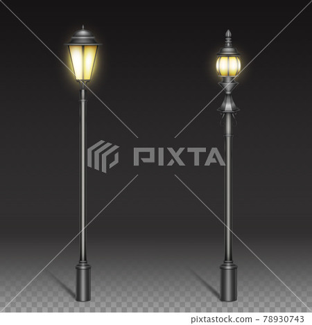 Vintage street lamps, black iron lantern on post 78930743