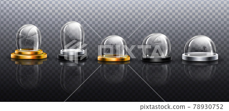 Broken glass domes on metal and gold podium Broken glass domes on metal and gold podium 78930752