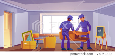 Move to new house concept. Loaders bring furniture Move to new house concept. Loaders bring furniture 78930828