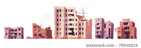Destroyed city buildings after war or earthquake Destroyed city buildings after war or earthquake 78930829
