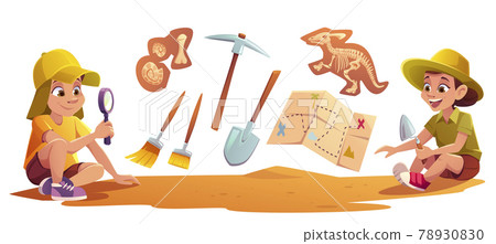Kids playing in archaeologists working excavations Kids playing in archaeologists working excavations 78930830