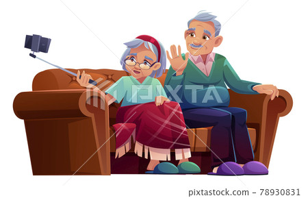 Old man and woman take selfie on smartphone Old man and woman take selfie on smartphone 78930831