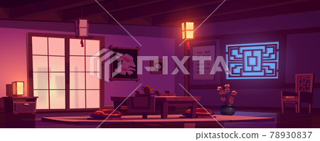 Vector interior of chinese living room at night Vector interior of chinese living room at night 78930837