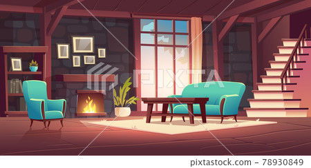 Luxury old living room interior with fireplace 78930849