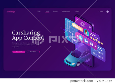 Carsharing app concept isometric landing page Carsharing app concept isometric landing page 78930856