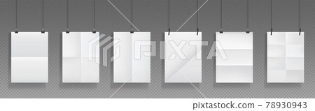 Folded blank posters, white paper sheets 78930943