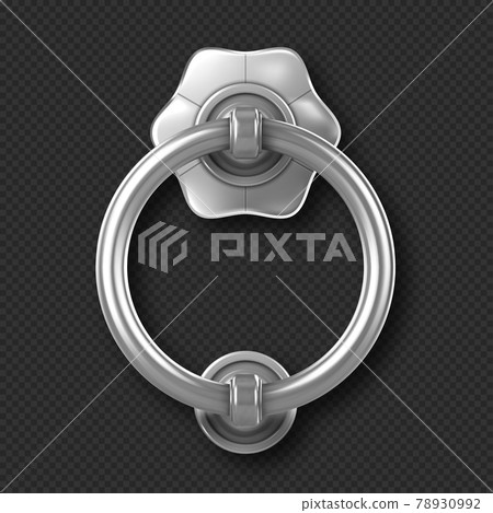 Realistic silver door knocker handle, ring knob 78930992