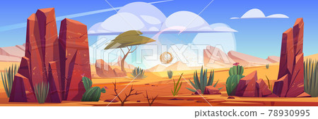 Desert Africa natural background with tumbleweed 78930995