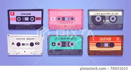 Audio cassettes, retro tapes, music media storage 78931015