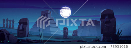 Moai statues and pyramids at night famous landmark 78931016