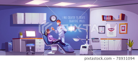 Dental room with woman sitting in chair and doctor Dental room with woman sitting in chair and doctor 78931094