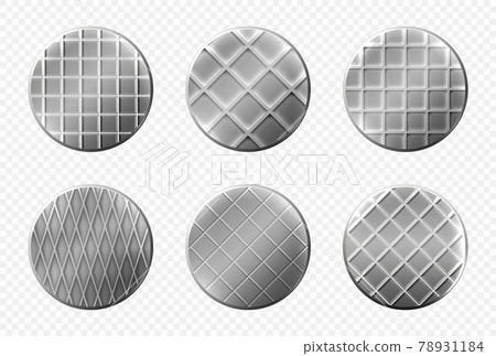 Nails heads top view, steel metal pins icons set 78931184