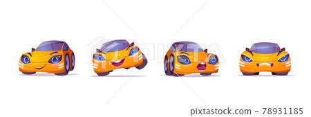 Cute yellow car character in different poses 78931185