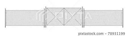 Wire fence, grid with gate. Three segments fencing Wire fence, grid with gate. Three segments fencing 78931199