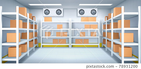 Warehouse interior with carton boxes on racks 78931200