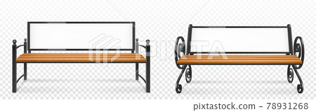 Wooden bench with empty advertising banner Wooden bench with empty advertising banner 78931268