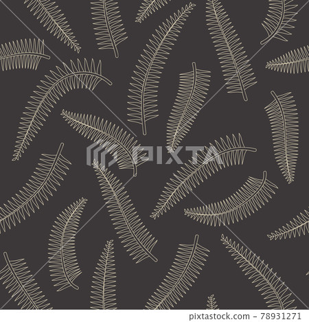 Tropical fern leaves white outline drawing seamless pattern. Dark brown background. Tropical fern leaves white outline drawing seamless pattern. Dark brown background. 78931271