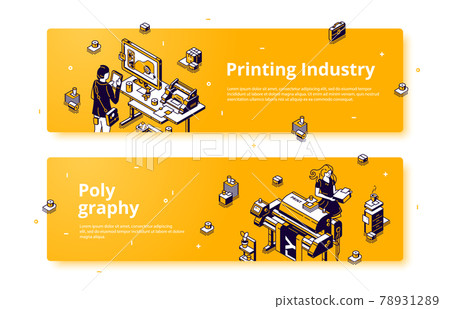 Polygraphy, printing house isometric web banner 78931289