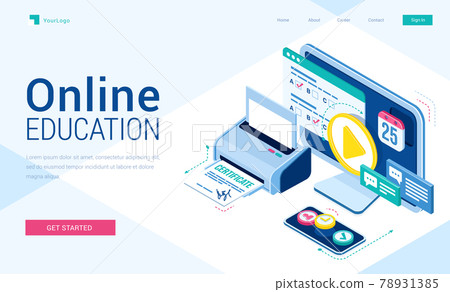 Online education isometric landing distant courses 78931385