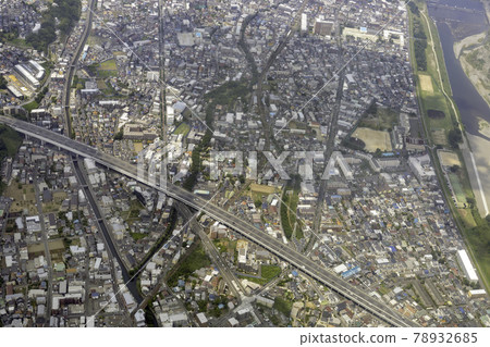 Aerial view of Shukugawara Station from above Kuji Station on the Nambu Line 78932685