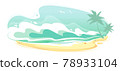 Sea Beach Landscape, Seascape Summer Banner. Seacoast with water Waves Panorama, Surf Ocean holiday backdrop. Abstract liquid frame form isolated on white background. Artistic Vector illustration 78933104