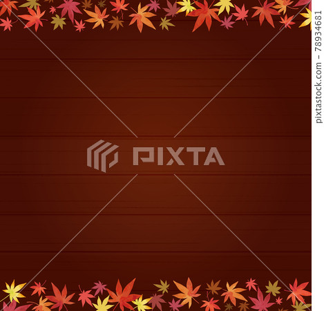 Autumn background material Wood grain and autumn leaves (square) 78934681