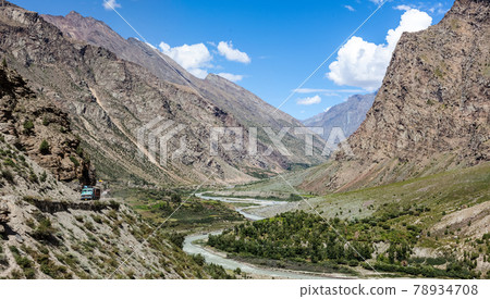 Manali-Leh road in Indian Himalayas with lorry. Himachal Pradesh, India Manali-Leh road in Indian Himalayas with lorry. Himachal Pradesh, India 78934708