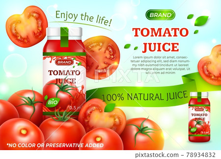 Realistic Detailed 3d Natural Tomato Juice Ads Banner Concept Poster Card. Vector 78934832