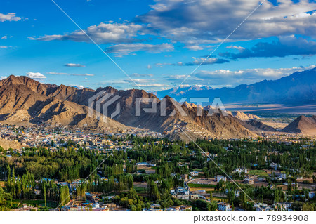Aerial view of Leh town in Ladakh 78934908