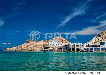 The beach of Firapotamos in Milos, Greece The beach of Firapotamos in Milos, Greece 78934916