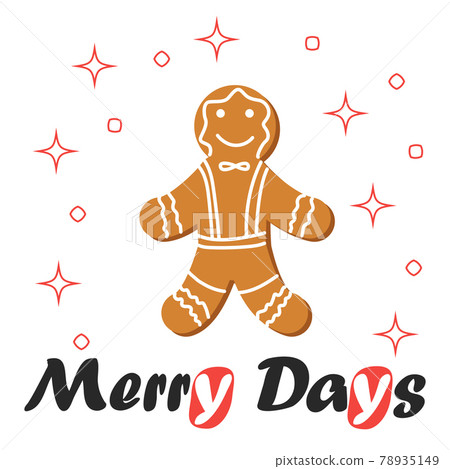 red striped Christmas and New Year's minimal simple postcard with gingerbread man and space for your text. 78935149