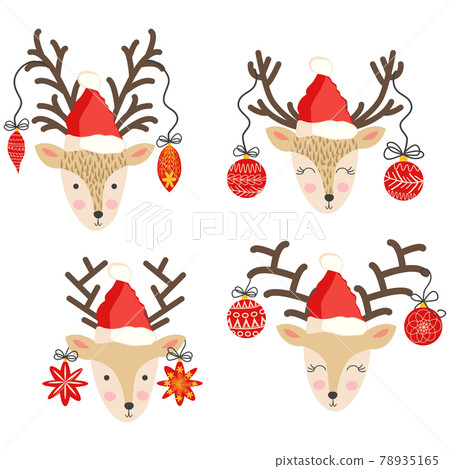 Christmas illustration with cute cartoon deer in doodle style Christmas illustration with cute cartoon deer in doodle style 78935165